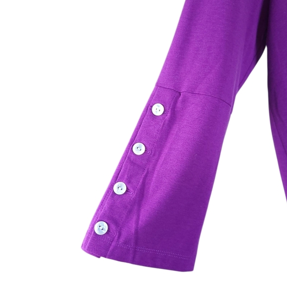 Hinson Wu Christy 3/4 Sleeve Tailored Knit VNeck Tee Shirt Boysenberry Sz S NWT - Picture 5 of 13